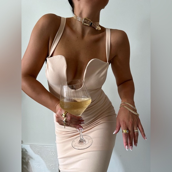 U-NECKLINE MAXI DRESS BEIGE - Picture 7 of 16